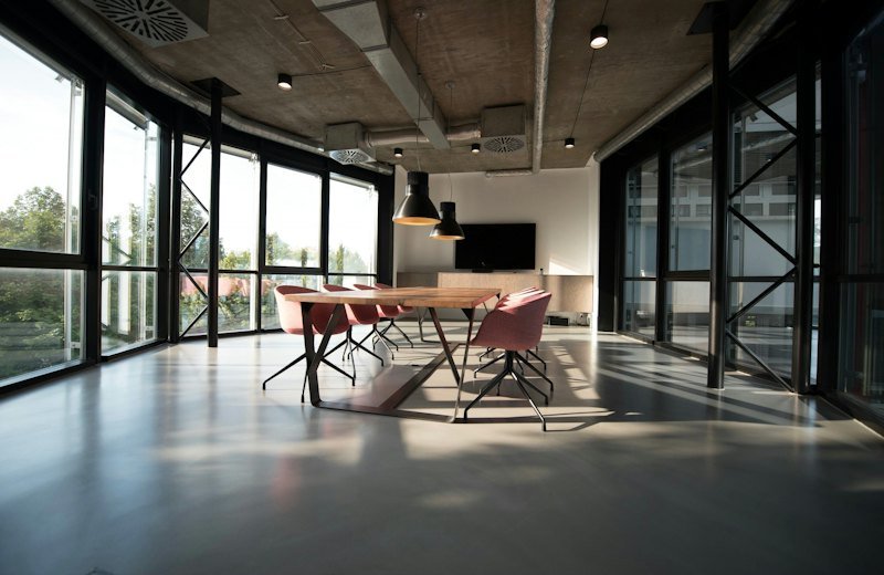 Modern open-plan office with glass walls